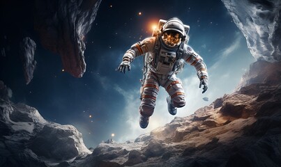 astronaut exploring extraterrestrial planets or moon, ai generative - obrazy, fototapety, plakaty