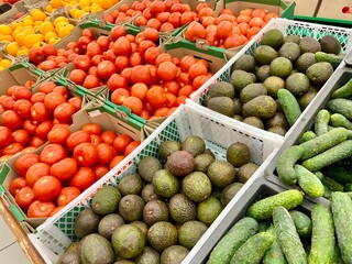Farmer's food market stall with various organic vegetables.