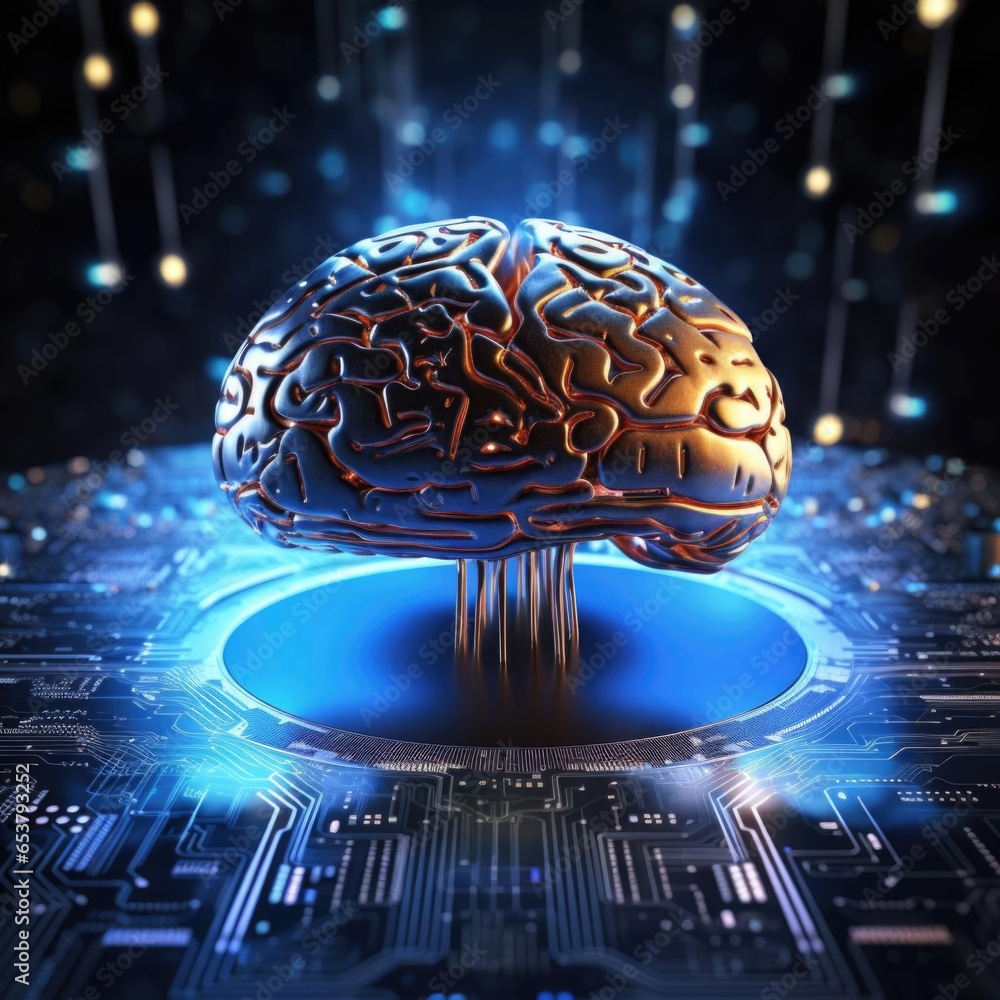 Aufkleber circuit style with brain model. artificial neural network.