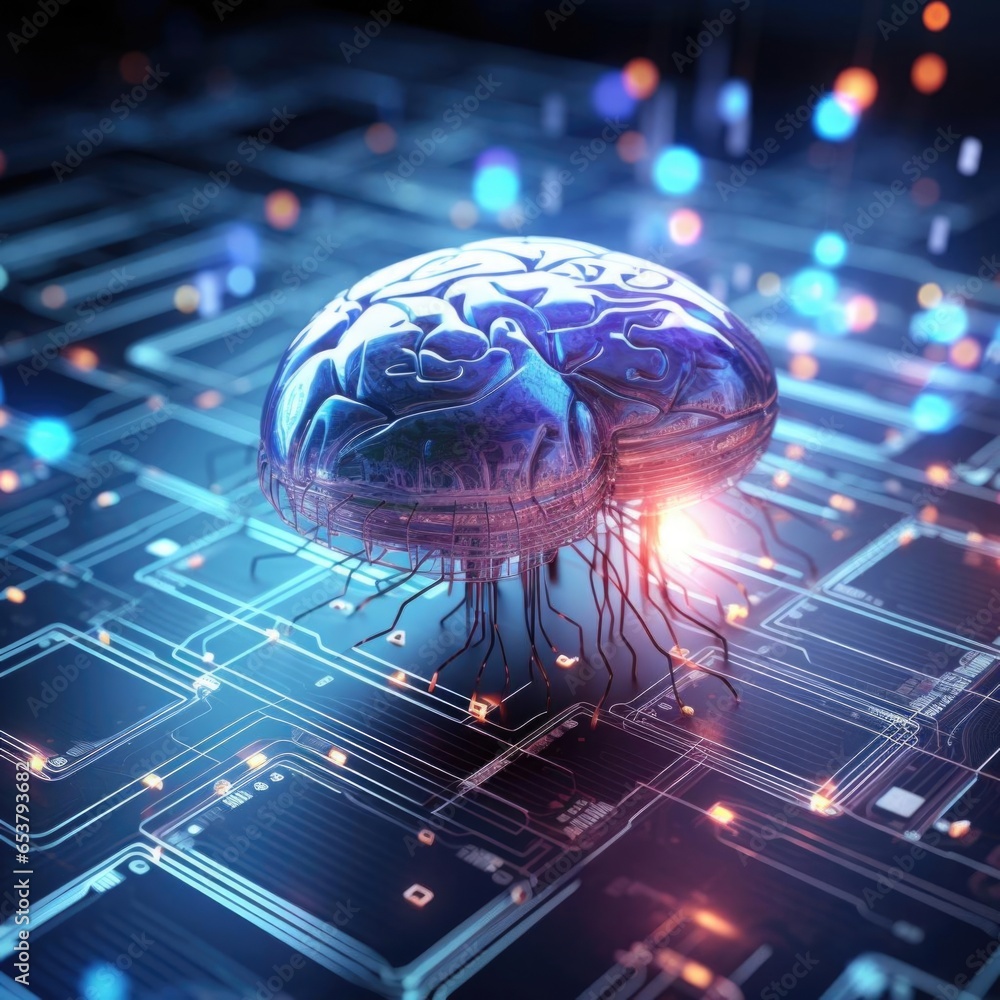 Poster artificial intelligence brain with board circuit concept