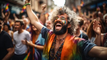 Portraits of very happy members of the LGBTQI+ community standing together to celebrate pride, love and diversity - created with Generative AI technology