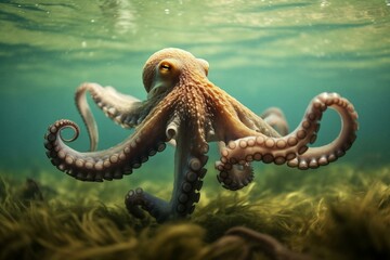 Octopus swimming in ocean. Generative AI