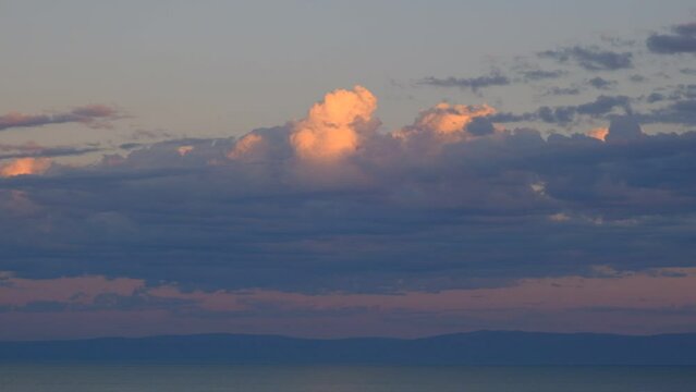 Slow motion, calm open sea, tranquil ethereal view. Empty template for text. Harmony, relax, meditating and mental health concept. Dreamy scenery