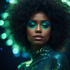 Frau mit Afrolook in Disco, gen ai