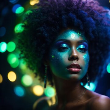 Frau mit Afrolook in Disco, gen ai