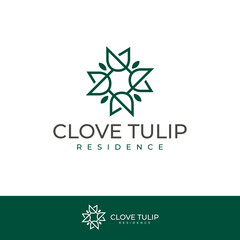Luxury Green Tulips Abstract Logo Design Vector. Initial Logo Identity for Branding, Business, Real Estate, Fasion and Elegant Brand