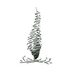 Circle dust spin fast twirl blow eddy blizzard isolated on white sky backdrop. Freehand outline black ink hand drawn tornado sketch in art scribble on white background landscape.