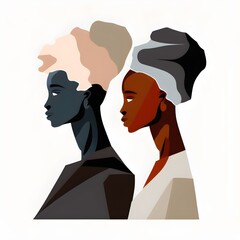 black man and woman Abstract Minimalist Picasso art style flat icon no shadows 2d flat solid colors no gradients water color 