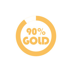 Gold 90 Percentage vector icon Sign and label vector and illustration art with gold color in white background