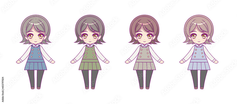 Poster Anime style girls character illustration set