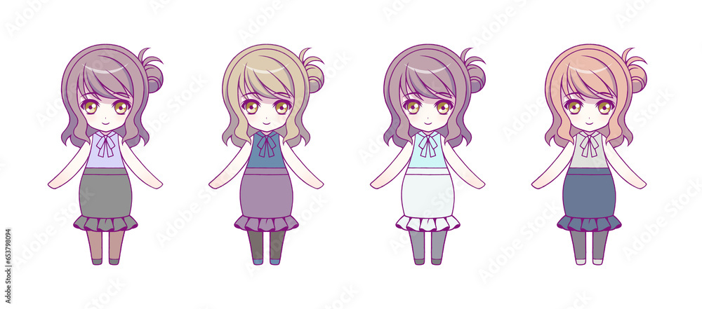 Wall mural anime style girls character illustration set