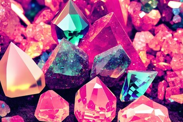 colorful crystals sitting on top of a table, luxury gems, generative ai