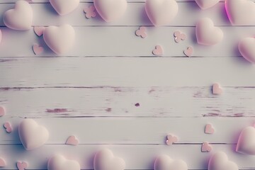 a wooden table topped with white hearts, generative ai