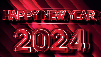 Happy new year 2024 with neon light effect text