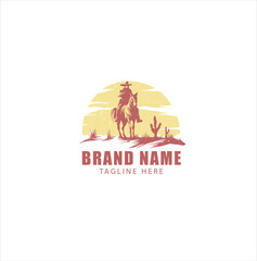 vintage man on horse cowboy logotype