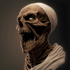 human mummy side view real portrait open mouth bandage over nose 