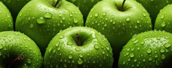 Fresh ripe green apple, healthy bio fruit food gardening banner panorama. Generative Ai