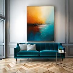 modern living room with sofa and abstract painting