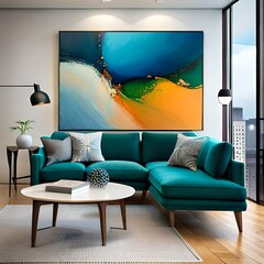 modern living room with sofa and abstract painting