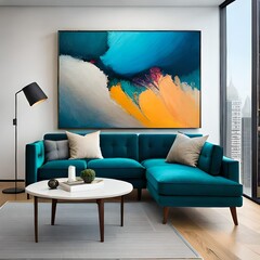 modern living room with sofa and abstract painting