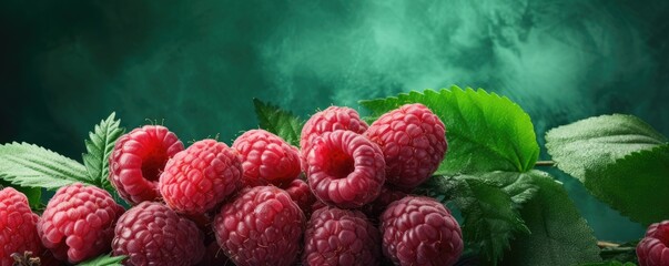 Fresh ripe raspberries healthy bio fruit food gardening concept banner panorama. Generative Ai