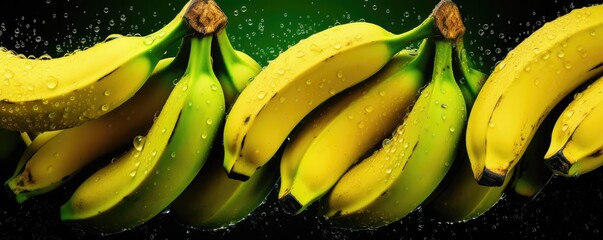 Fresh ripe bananas, exotic healthy bio fruit food gardening banner panorama. Generative Ai