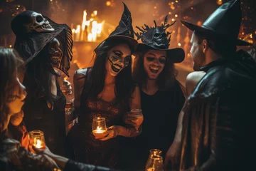 Crédence de cuisine en verre imprimé Carnaval people in costume celebrating halloween together at a party