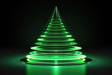 futuristic glowing neon green christmas tree on black background.