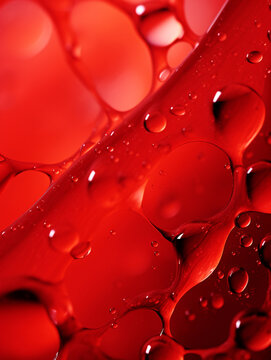Close up of red texture, reminiscent of blood cells, hemolymph, plasma, lymph, sap, juice, juice.