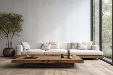 modern living room with brown leather sofa and black picture on the wall