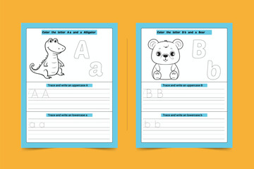 A and B Letter Tracing Practice Sheet with Animal