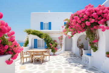 White architecture on Santorini island, Greece. 3D rendering