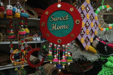 Mirpur 2, Dhaka, Bangladesh: September 14, 2023: Handmade home decor accessories for sell in the market. Editorial Use Only
