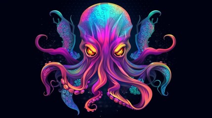 a hip colorful Octopus head design with a futuristic.Generative AI - obrazy, fototapety, plakaty