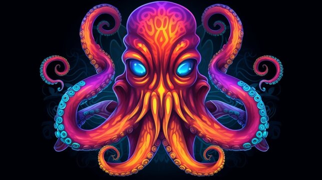 a hip colorful Octopus head design with a futuristic.Generative AI