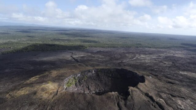 Cinematic aerial shot of flying over Hawaii Volcanoes National Park in Big Island, Hawaii, USA