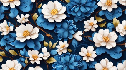 Seamless Patterns, Repeating Steps Pattern Design, Fabric Art, Flat Illustration, Digital Printing, Highly Detailed Cleaning, Photorealistic Masterpiece, Blue Flower, Watercolor, White Background.