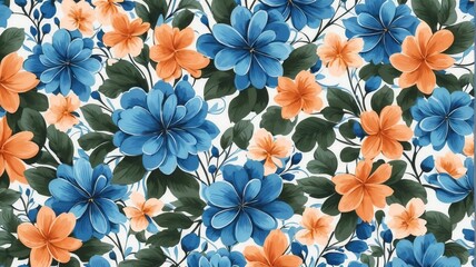 Seamless Patterns, Repeating Steps Pattern Design, Fabric Art, Flat Illustration, Digital Printing, Highly Detailed Cleaning, Photorealistic Masterpiece, Blue Flower, Watercolor, White Background. - obrazy, fototapety, plakaty