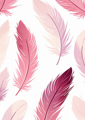 Pink watercolor feather pattern illustration created with Generative Ai