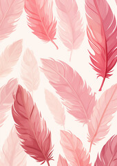 Pink watercolor feather pattern illustration created with Generative Ai