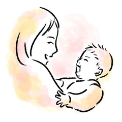 笑顔の赤ちゃんとお母さん　イラスト