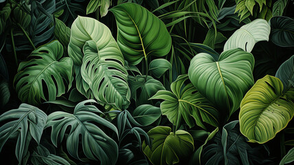 pattern with tropical leaves. - obrazy, fototapety, plakaty