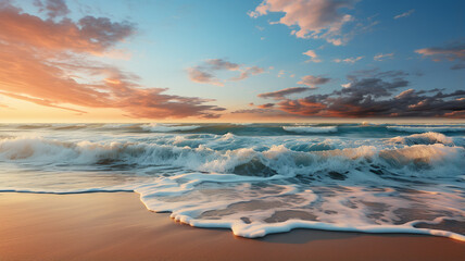 Fototapeta na wymiar beautiful beach with sea waves and blue sky
