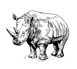 Rhinoceros vector sketch. Hand drawn illustration on transparent background