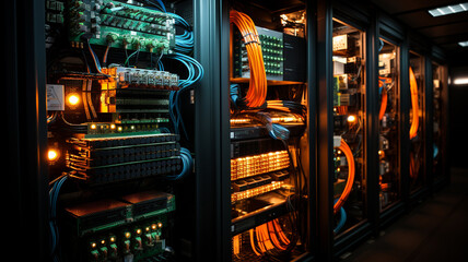 data center and internet technology concept with server room in background