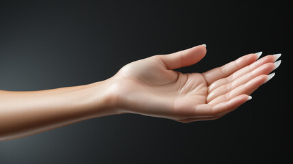 female hands with beautiful manicure on color background, closeup