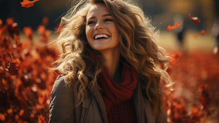 Fototapeta premium happy girl in autumn park