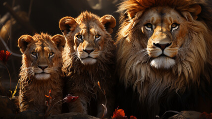 wild lions in the forest,