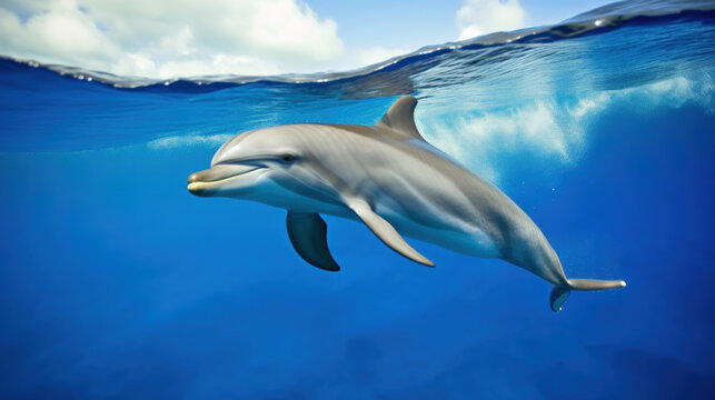 dauphin gris nageant juste sous la surface de la mer
