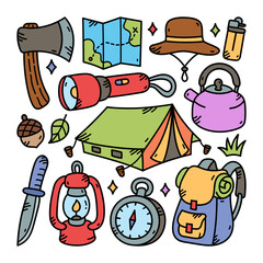 Camping Doodle Handdrawn Vector Illustration
